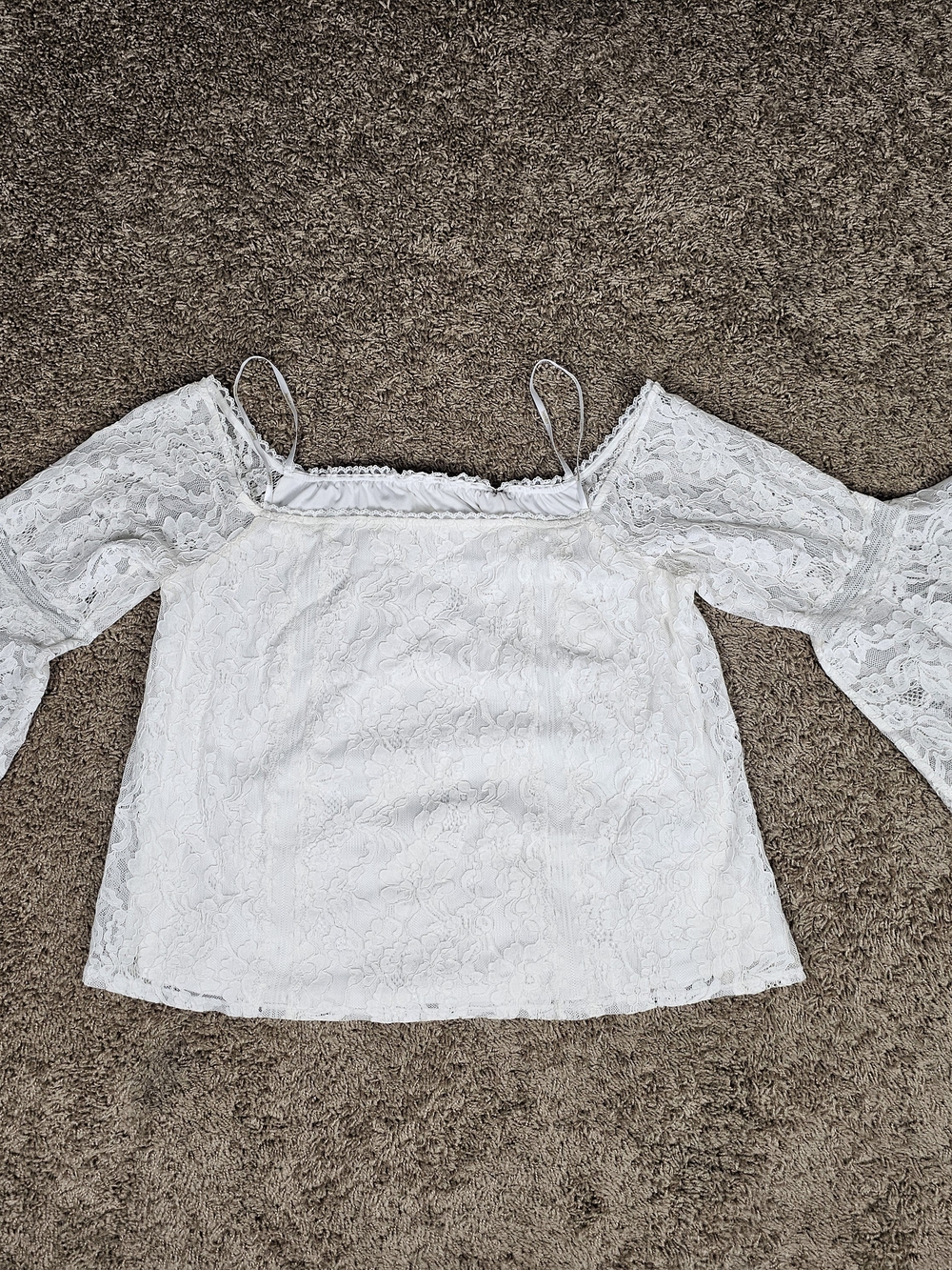 Laundry by Shelli Segal Women's White Lace Top Blouse Size XL Bell Sleeve